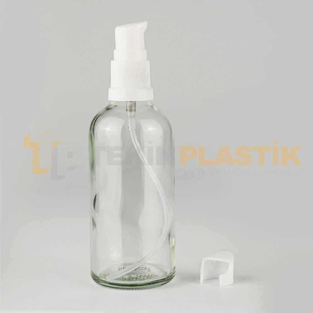 100 ML Toptan Şeffaf Cam Dropper Şişe Beyaz Losyon Serum Pompalı