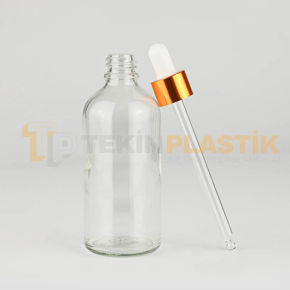 100 ML Toptan Şeffaf Cam Damlalıklı Dropper Şişe Metal Gold Beyaz Damlalık Takım