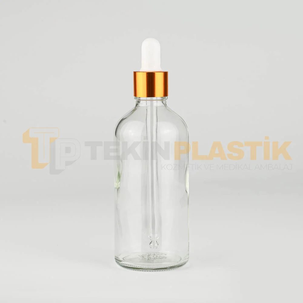 100 ML Toptan Şeffaf Cam Damlalıklı Dropper Şişe Metal Gold Beyaz Damlalık Takım