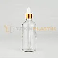 100 ML Toptan Şeffaf Cam Damlalıklı Dropper Şişe Metal Gold Beyaz Damlalık Takım