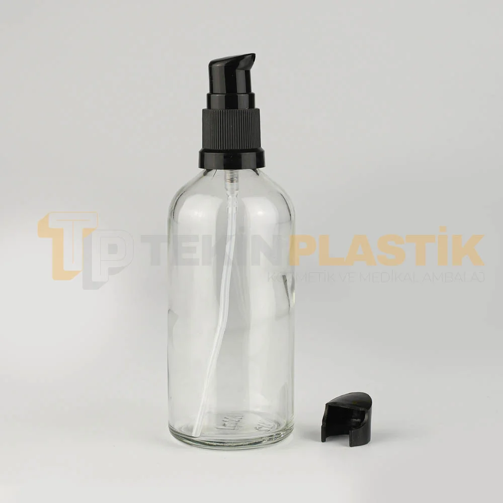 100 ML Toptan Şeffaf Cam Dropper Şişe Siyah Losyon Serum Pompalı