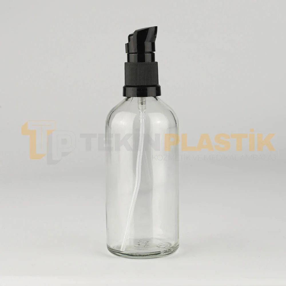 100 ML Toptan Şeffaf Cam Dropper Şişe Siyah Losyon Serum Pompalı