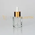 20 ml Toptan Premium Cam Damlalıklı Dropper Şişe Metal Gold Beyaz Damlalık Takımlı