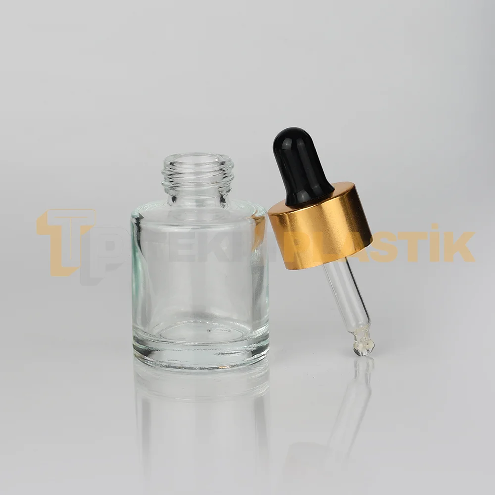 20 ml Toptan Premium Cam Damlalıklı Dropper Şişe Metal Gold Siyah Damlalık Takımlı