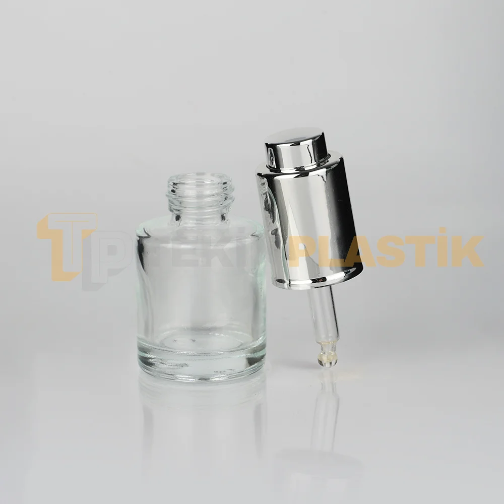 20 ml Toptan Premium Cam Damlalıklı Dropper Şişe Silver Lüx Damlalık Takımlı