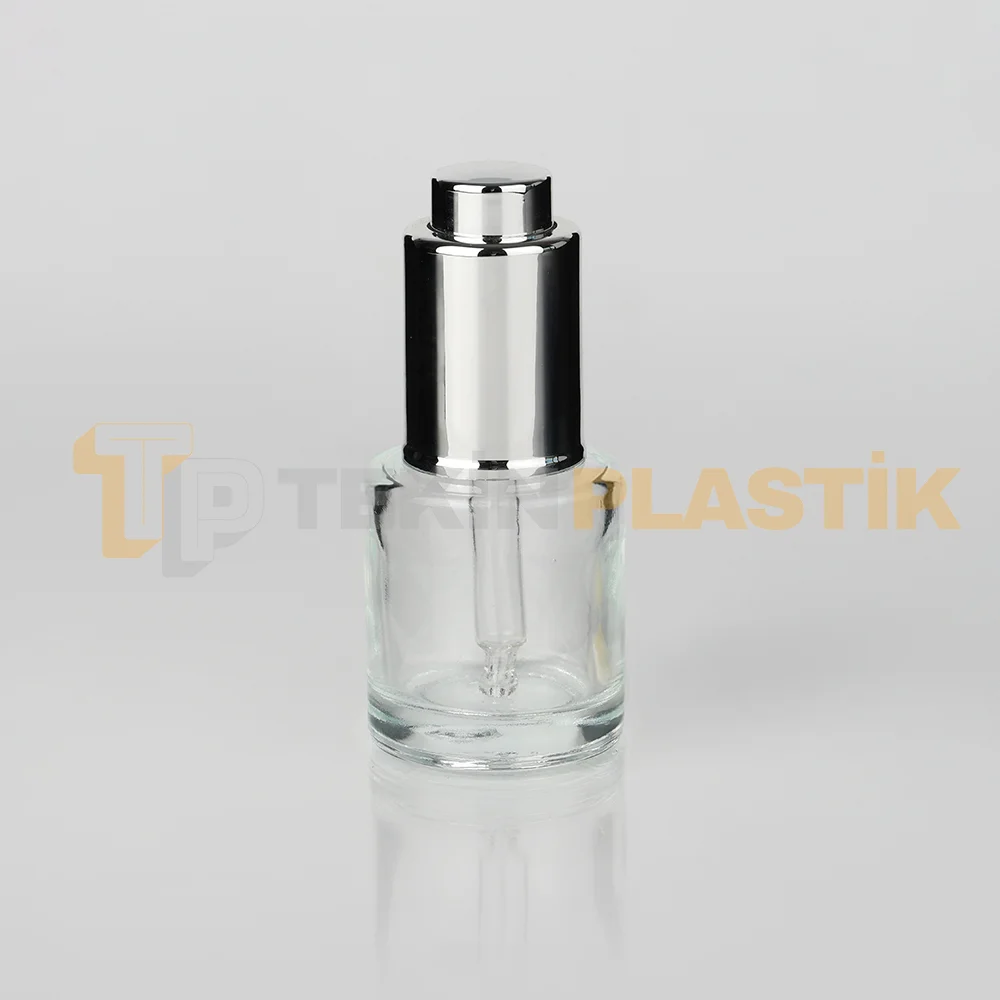 20 ml Toptan Premium Cam Damlalıklı Dropper Şişe Silver Lüx Damlalık Takımlı