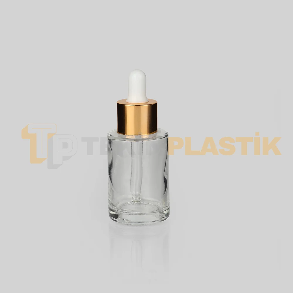30 ml Toptan Premium Cam Damlalıklı Dropper Şişe Metal Gold Beyaz Damlalık Takımlı