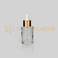 30 ml Toptan Premium Cam Damlalıklı Dropper Şişe Metal Gold Beyaz Damlalık Takımlı