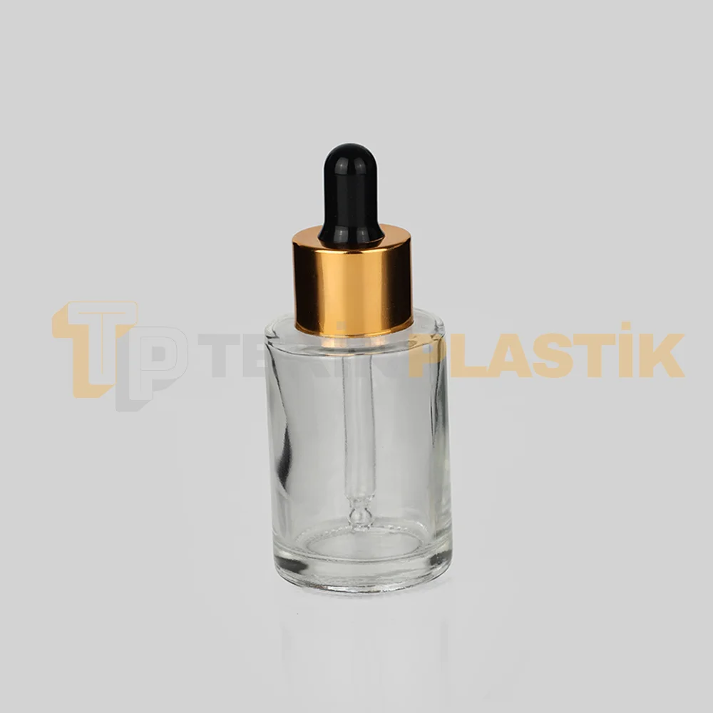 30 ml Toptan Premium Cam Damlalıklı Dropper Şişe Metal Gold Siyah Damlalık Takımlı