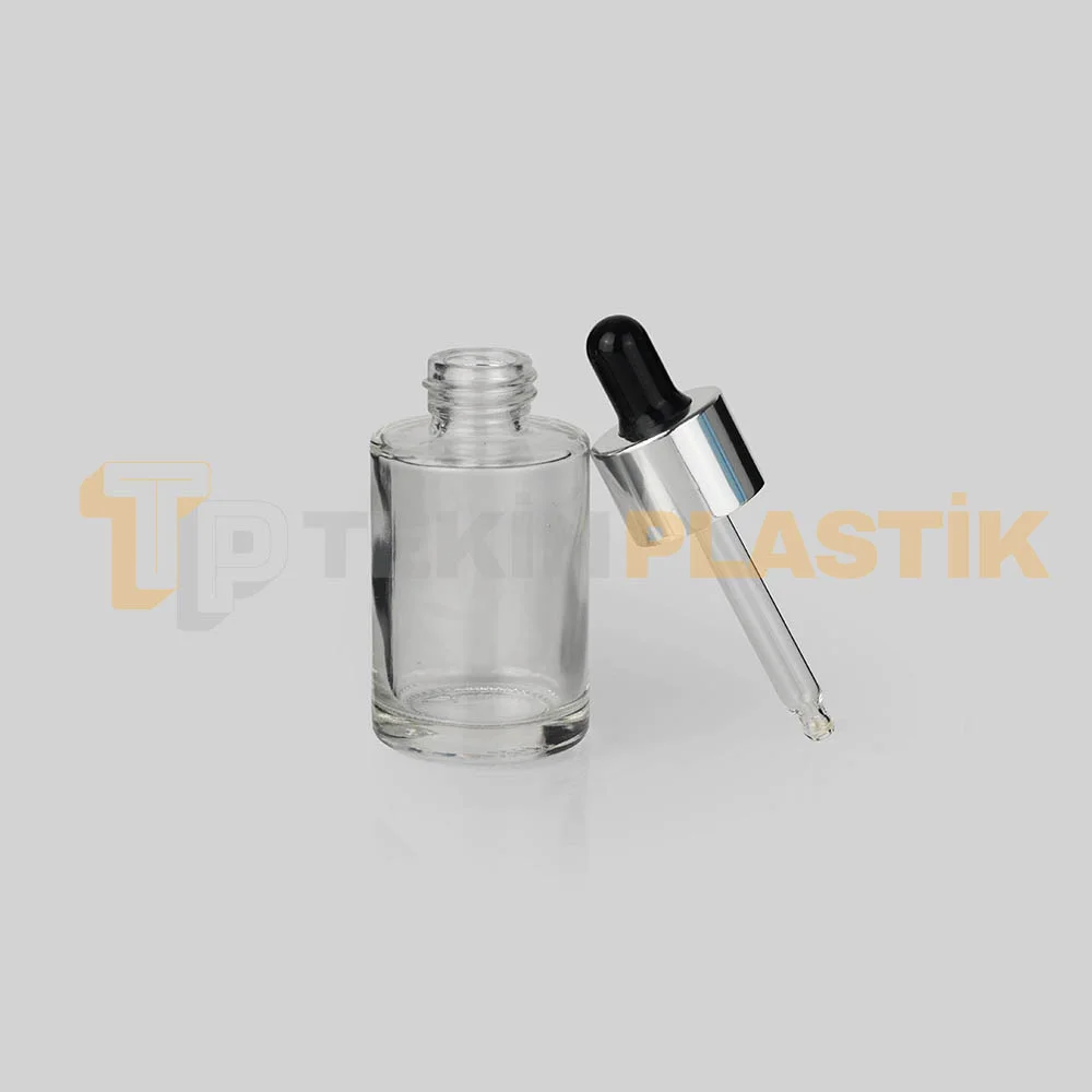 30 ml Toptan Premium Cam Damlalıklı Dropper Şişe Metal Gümüş Siyah Damlalık Takımlı