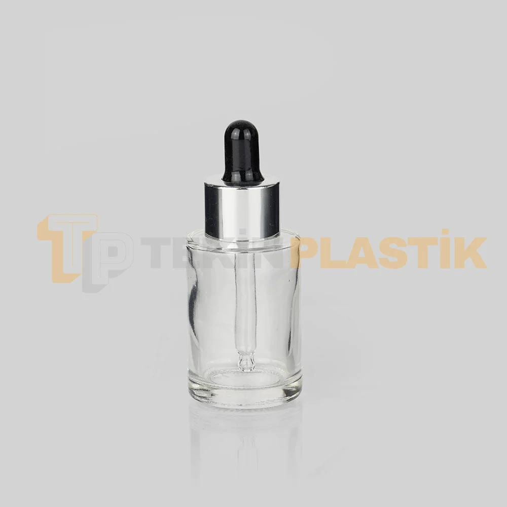 30 ml Toptan Premium Cam Damlalıklı Dropper Şişe Metal Gümüş Siyah Damlalık Takımlı