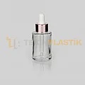 30 ml Toptan Premium Cam Damlalıklı Dropper Şişe Metal Rose Gold Beyaz Damlalık Takımlı