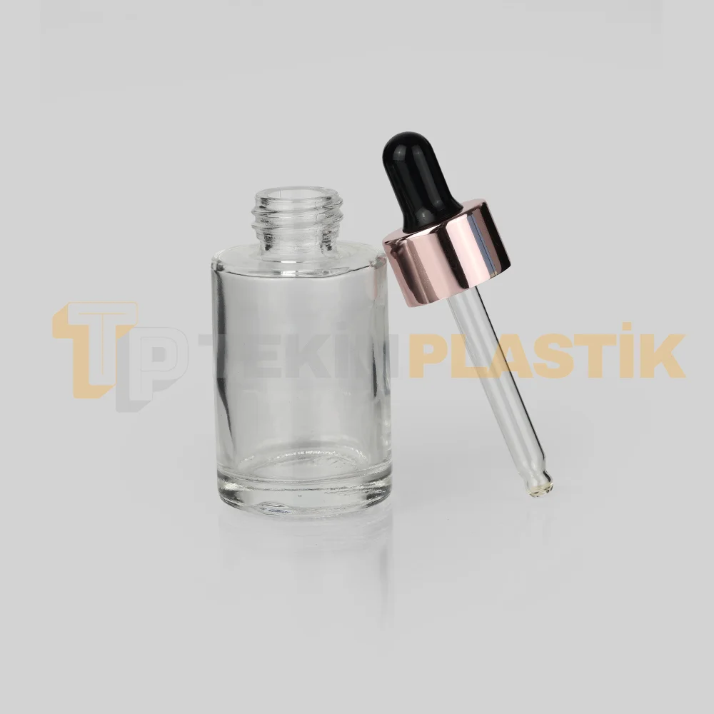 30 ml Toptan Premium Cam Damlalıklı Dropper Şişe Metal Rose Gold Siyah Damlalık Takımlı