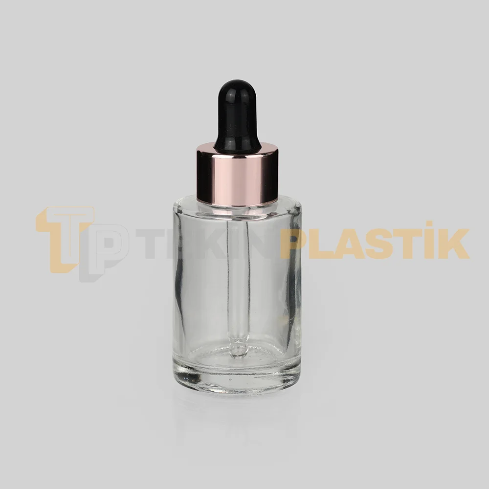 30 ml Toptan Premium Cam Damlalıklı Dropper Şişe Metal Rose Gold Siyah Damlalık Takımlı