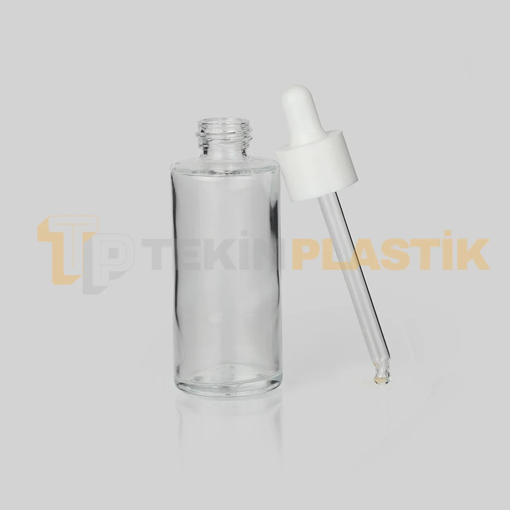 50 ml Toptan Premium Cam Damlalıklı Dropper Şişe Beyaz Damlalık Takımlı
