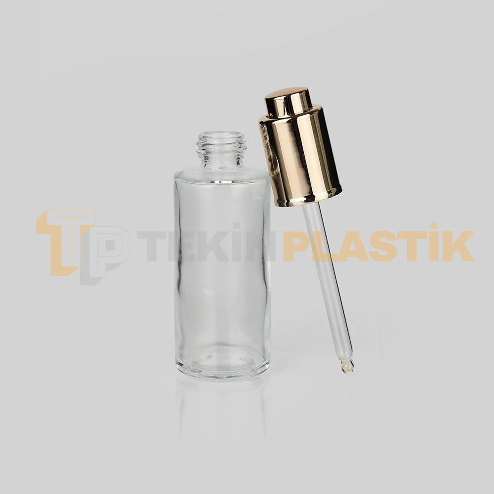 50 ml Toptan Premium Cam Damlalıklı Dropper Şişe Lüx Gold Damlalık Takımlı