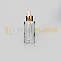 50 ml Toptan Premium Cam Damlalıklı Dropper Şişe Metal Gold Beyaz Damlalık Takımlı