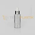 50 ml Toptan Premium Cam Damlalıklı Dropper Şişe Metal Gümüş Beyaz Damlalık Takımlı