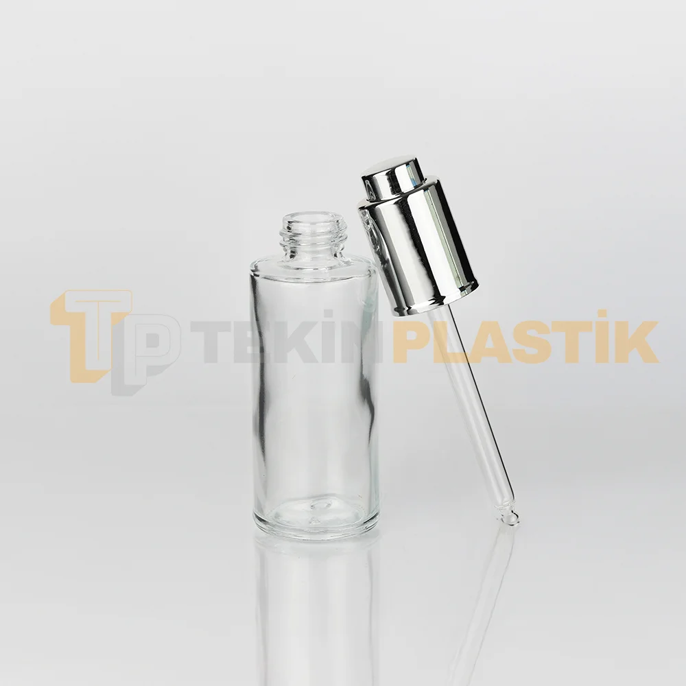 50 ml Toptan Premium Cam Damlalıklı Dropper Şişe Lüx Gümüş Damlalık Takımlı