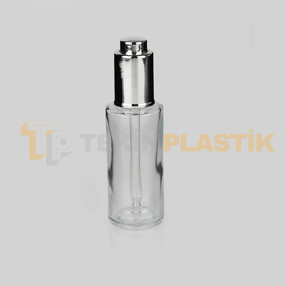 50 ml Toptan Premium Cam Damlalıklı Dropper Şişe Lüx Gümüş Damlalık Takımlı