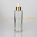 90 ml Toptan Premium Cam Damlalıklı Dropper Şişe Metal Gold Beyaz Damlalık Takımlı