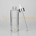 90 ml Toptan Premium Cam Damlalıklı Dropper Şişe Metal Gümüş Beyaz Damlalık Takımlı