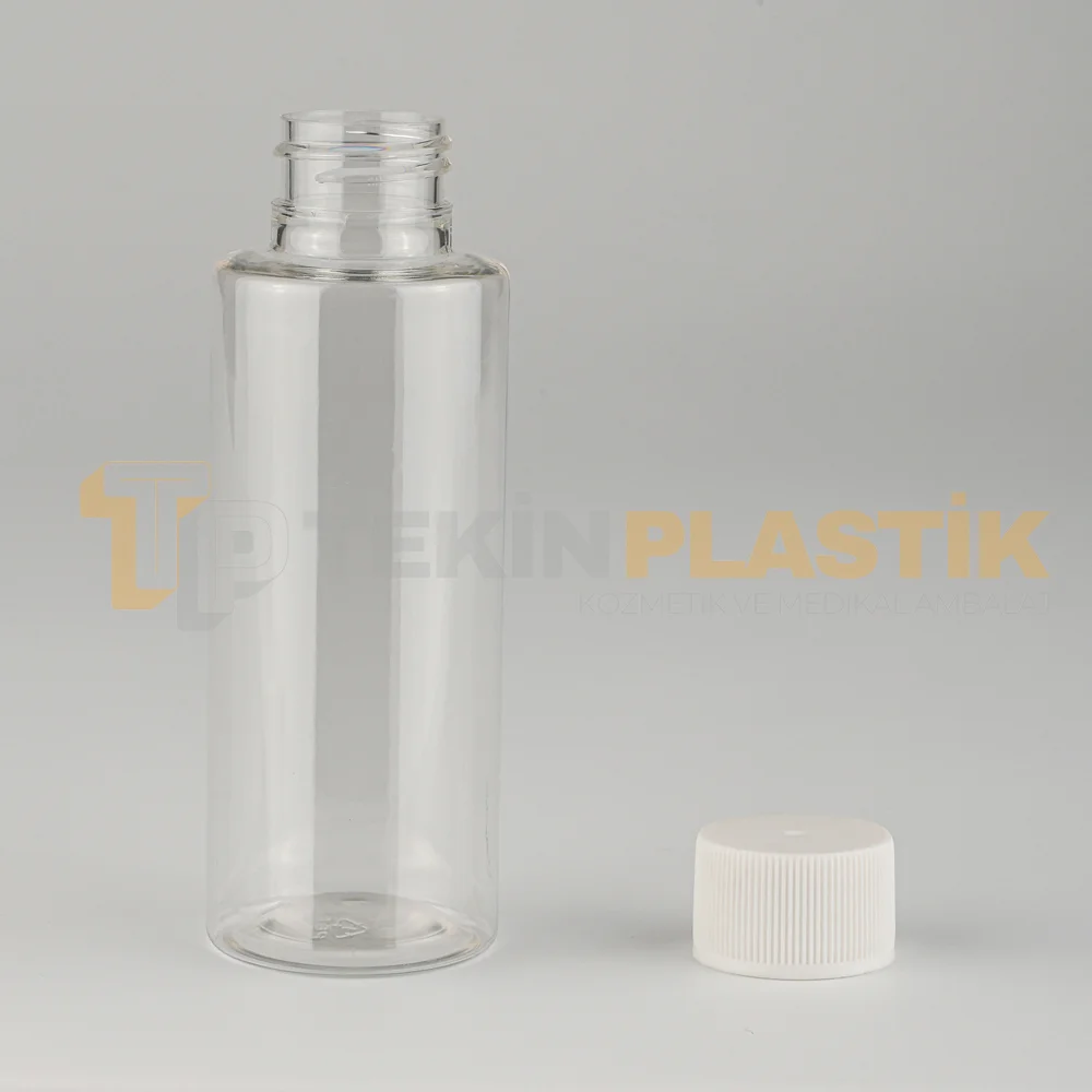 100 ML Toptan Silindir Şeffaf Boş Plastik Pet Şişe Düz Beyaz Contalı Kapaklı