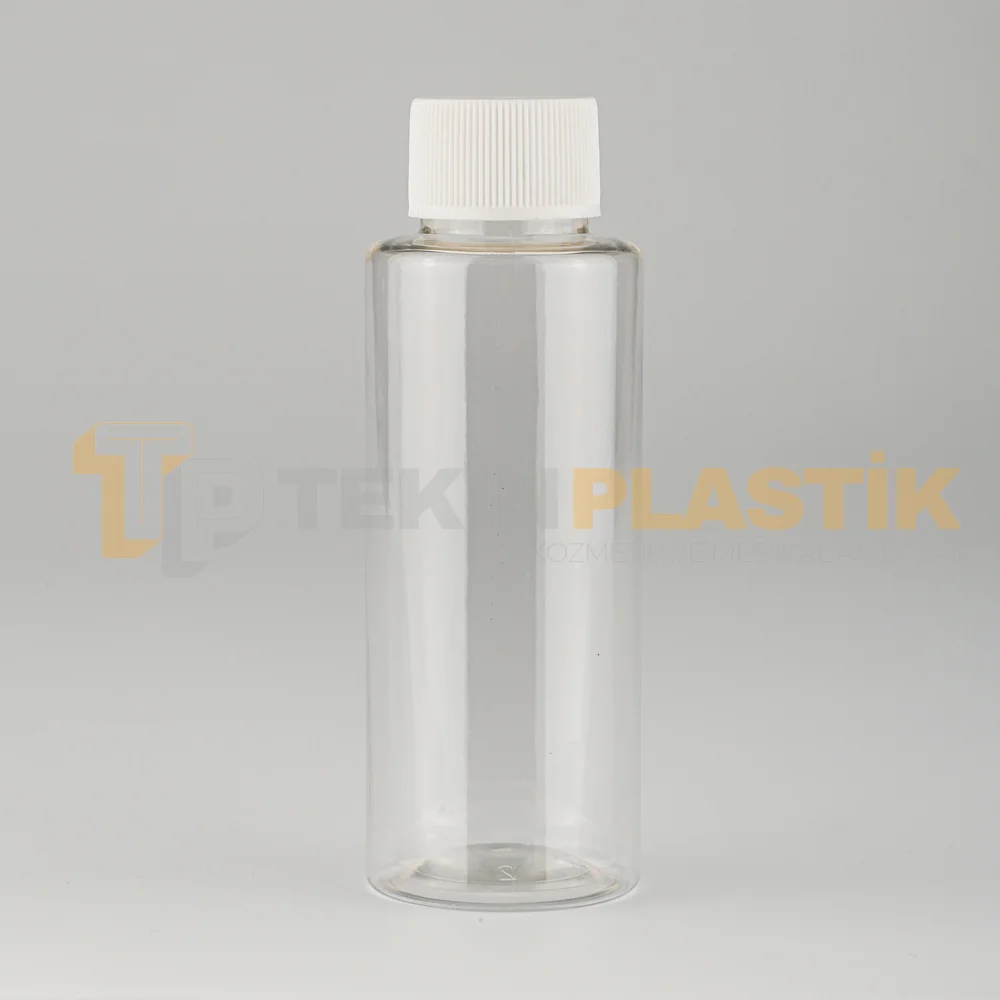 100 ML Toptan Silindir Şeffaf Boş Plastik Pet Şişe Düz Beyaz Contalı Kapaklı