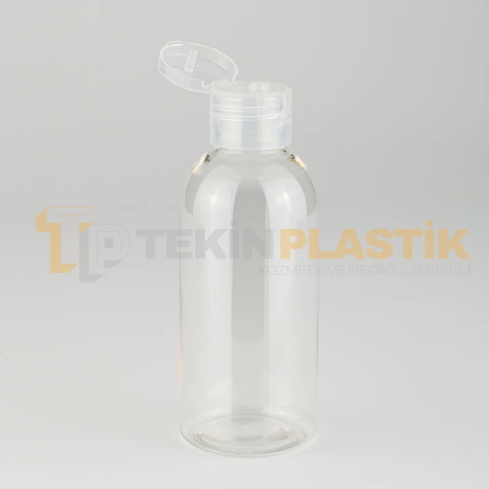 100 ML Toptan Boş Tombul Plastik Şişe Şeffaf Açmalı Fliptop Kapaklı 