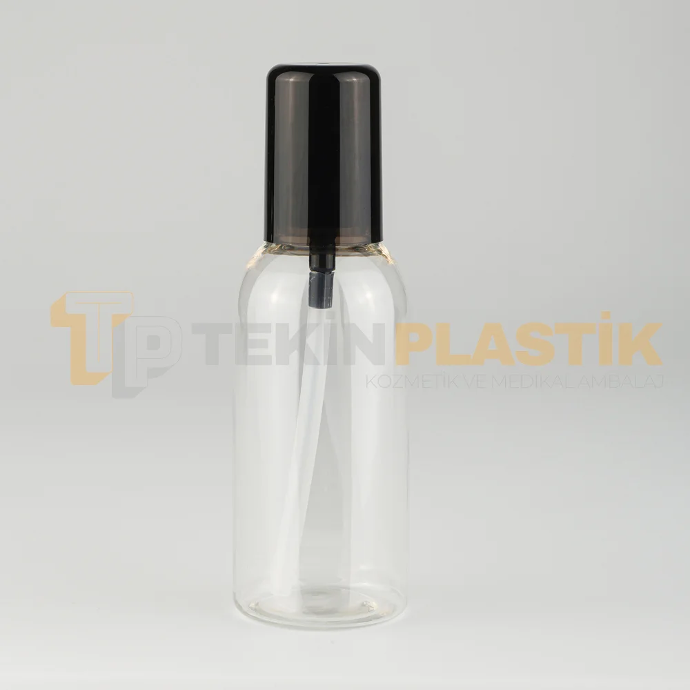 100 ML Tombul Model Şeffaf Pet Şişe Siyah Losyon Serum Pompalı Kristal
