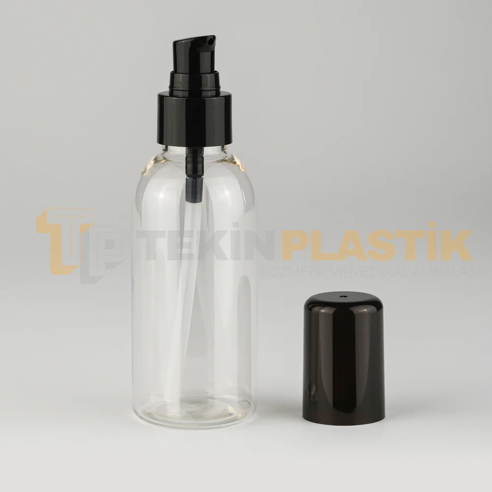 100 ML Tombul Model Şeffaf Pet Şişe Siyah Losyon Serum Pompalı Kristal
