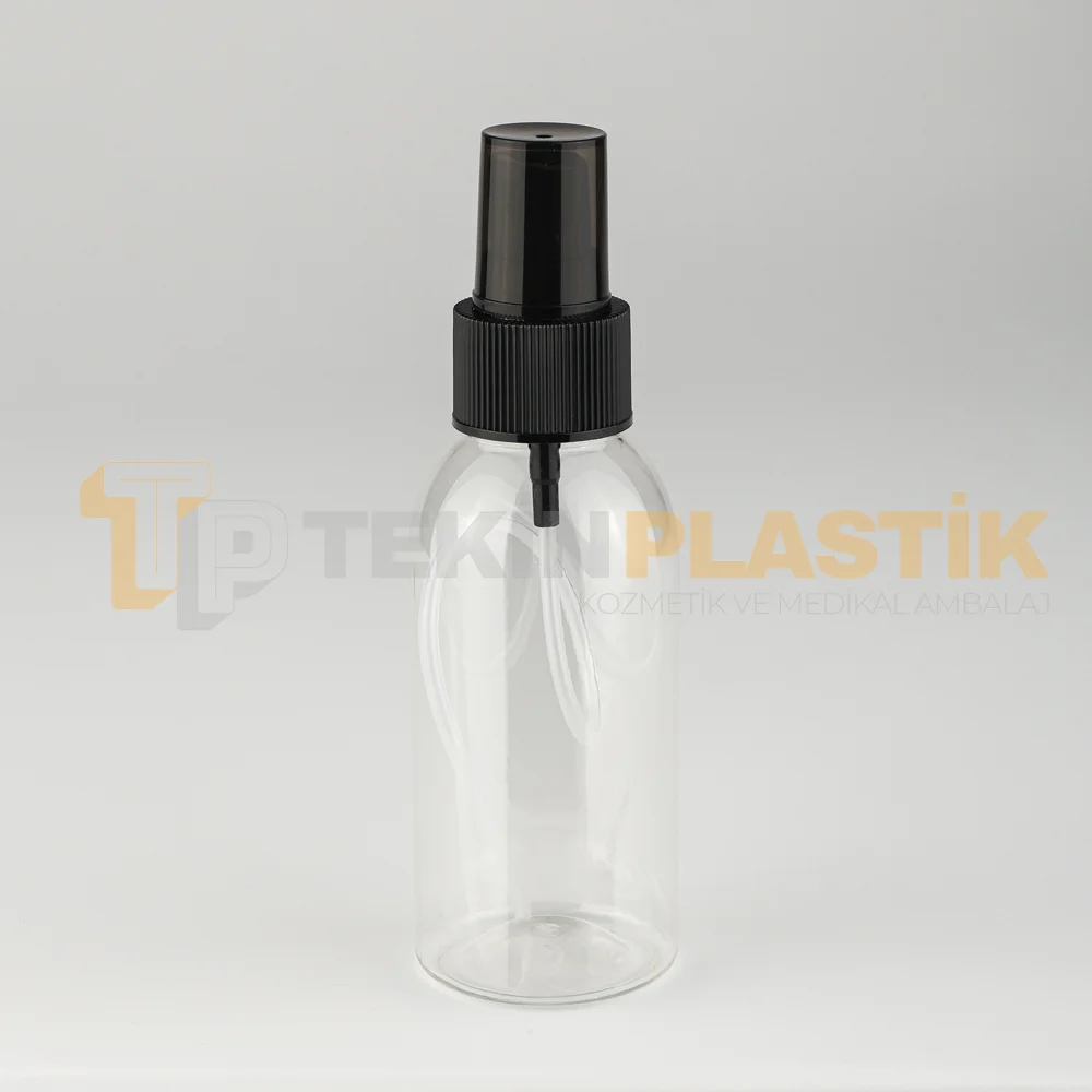 100 ML Toptan Boş Tombul Model Plastik Şişe Siyah Parmak Spreyli
