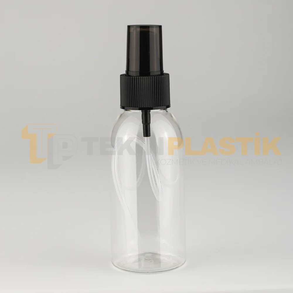 100 ML Toptan Boş Tombul Model Plastik Şişe Siyah Parmak Spreyli