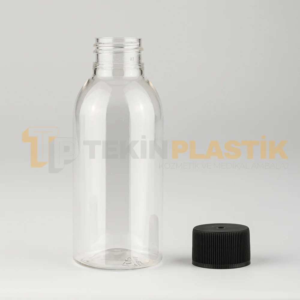 100 ML Tombul Siyah Pet Şişe Contalı Düz Kapaklı