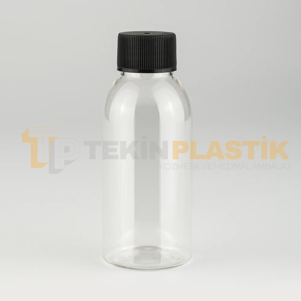 100 ML Tombul Siyah Pet Şişe Contalı Düz Kapaklı