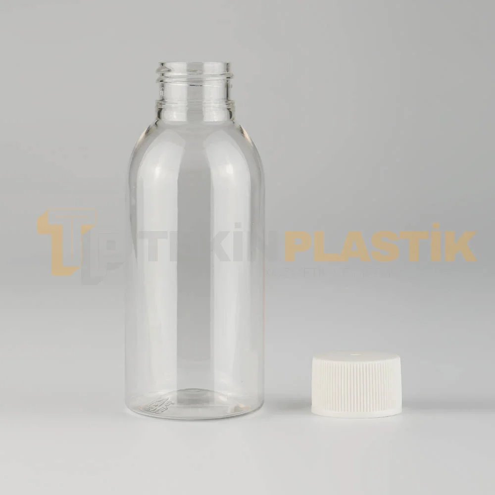 100 ML Pet Şişe Tombul Boş Plastik Şişe Düz Beyaz Contalı Kapak