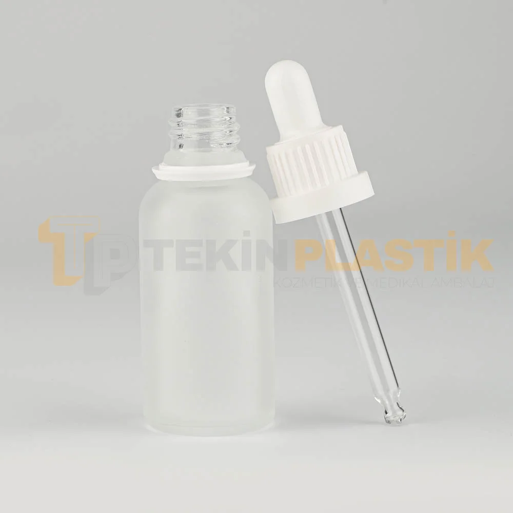 30 ML Toptan Buzlu Model Cam Dropper Şişe Beyaz Plastik Kilitli Kapaklı Damlalık Takım