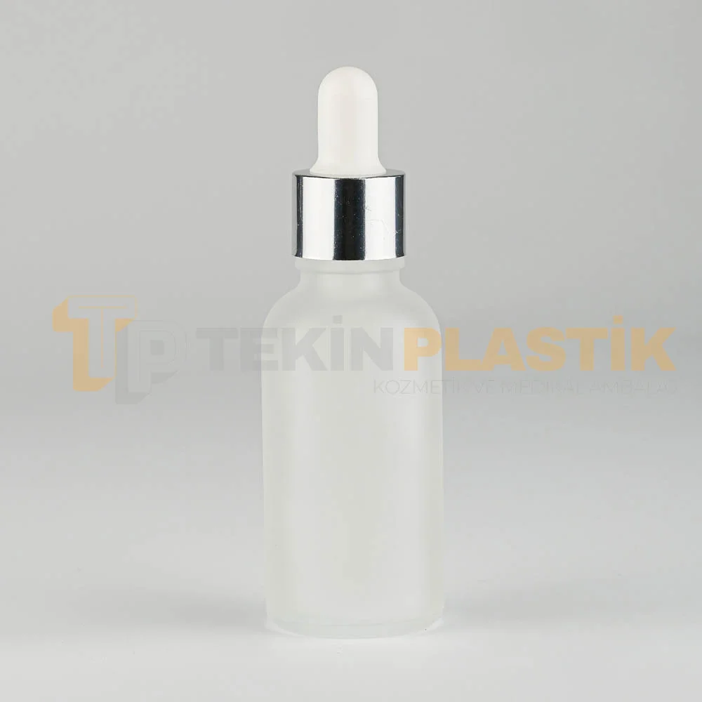 30 ML Toptan Buzlu Model Cam Dropper Şişe Metal Gümüş Beyaz Damlalık Takım