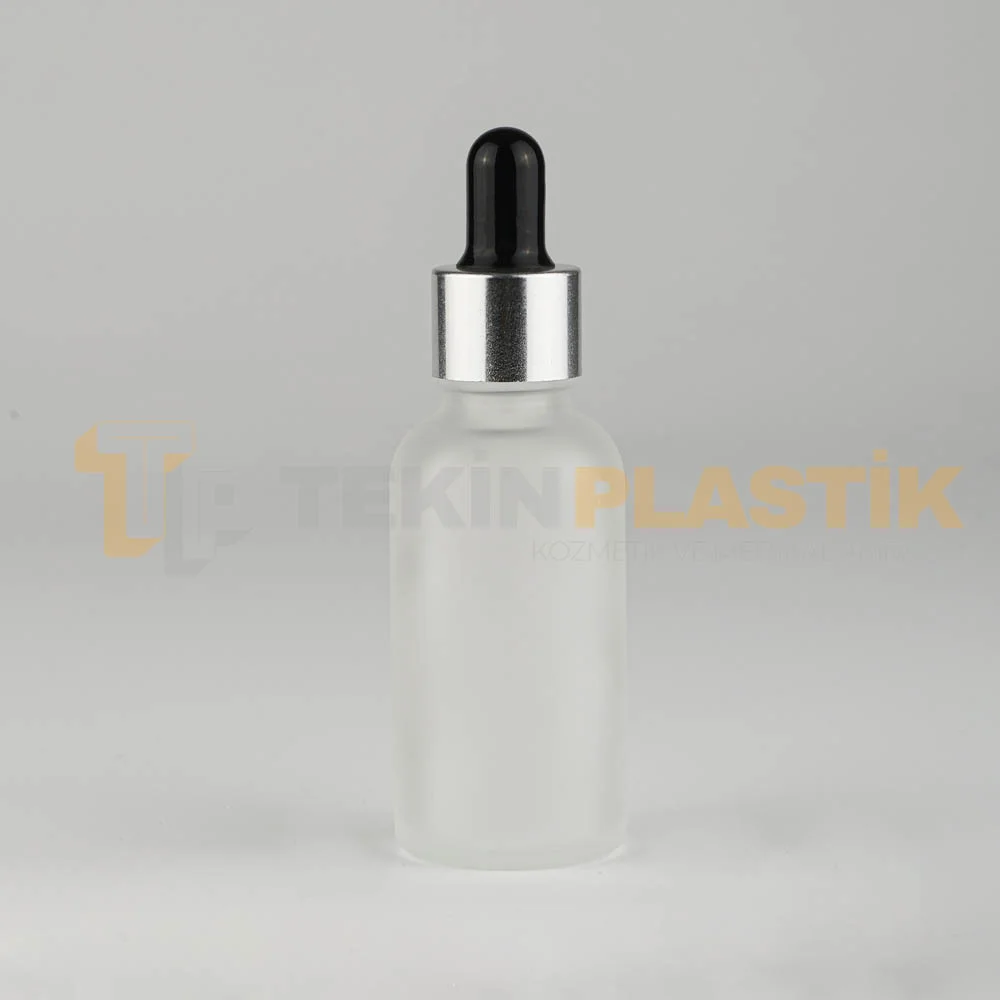 30 ML Toptan Buzlu Model Cam Dropper Şişe Metal Gümüş Siyah Damlalık Takım