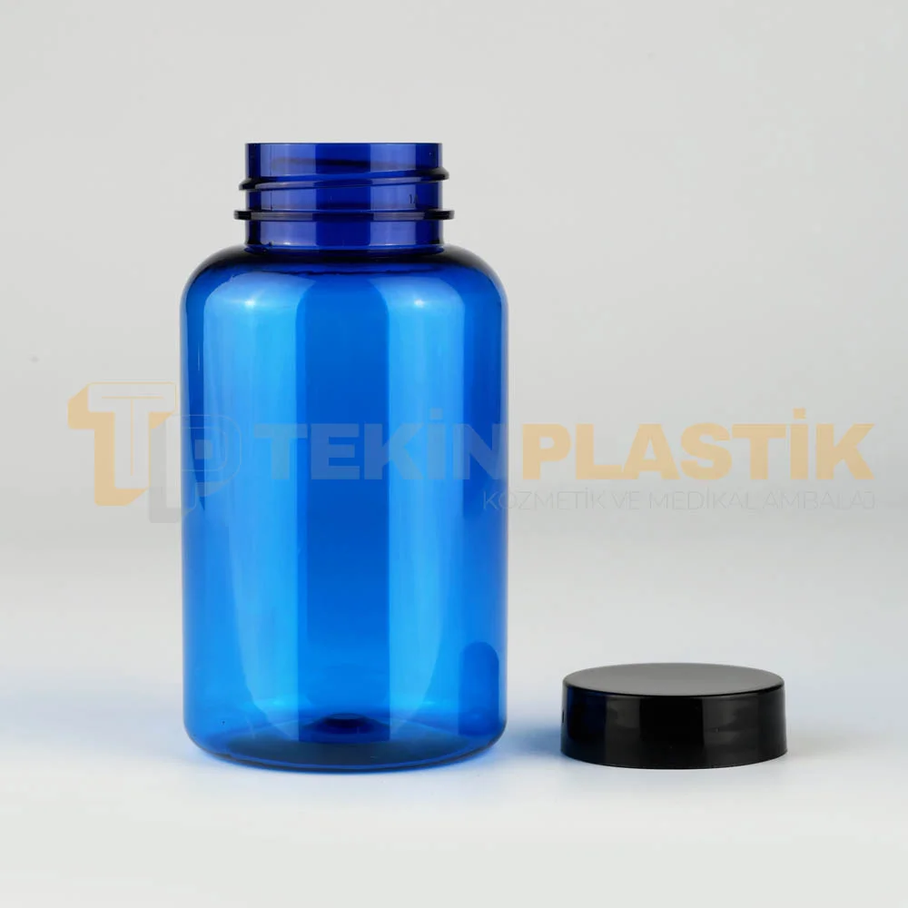 38 Ağız 250 ML Mavi Renk Plastik Tablet Kapsül İlaç Şişesi Contalı Siyah Düz Kapaklı 38 Ağız 250 ML Mavi Renk Plastik Tablet Kapsül İlaç Şişesi Contalı Siyah Düz Kapaklı