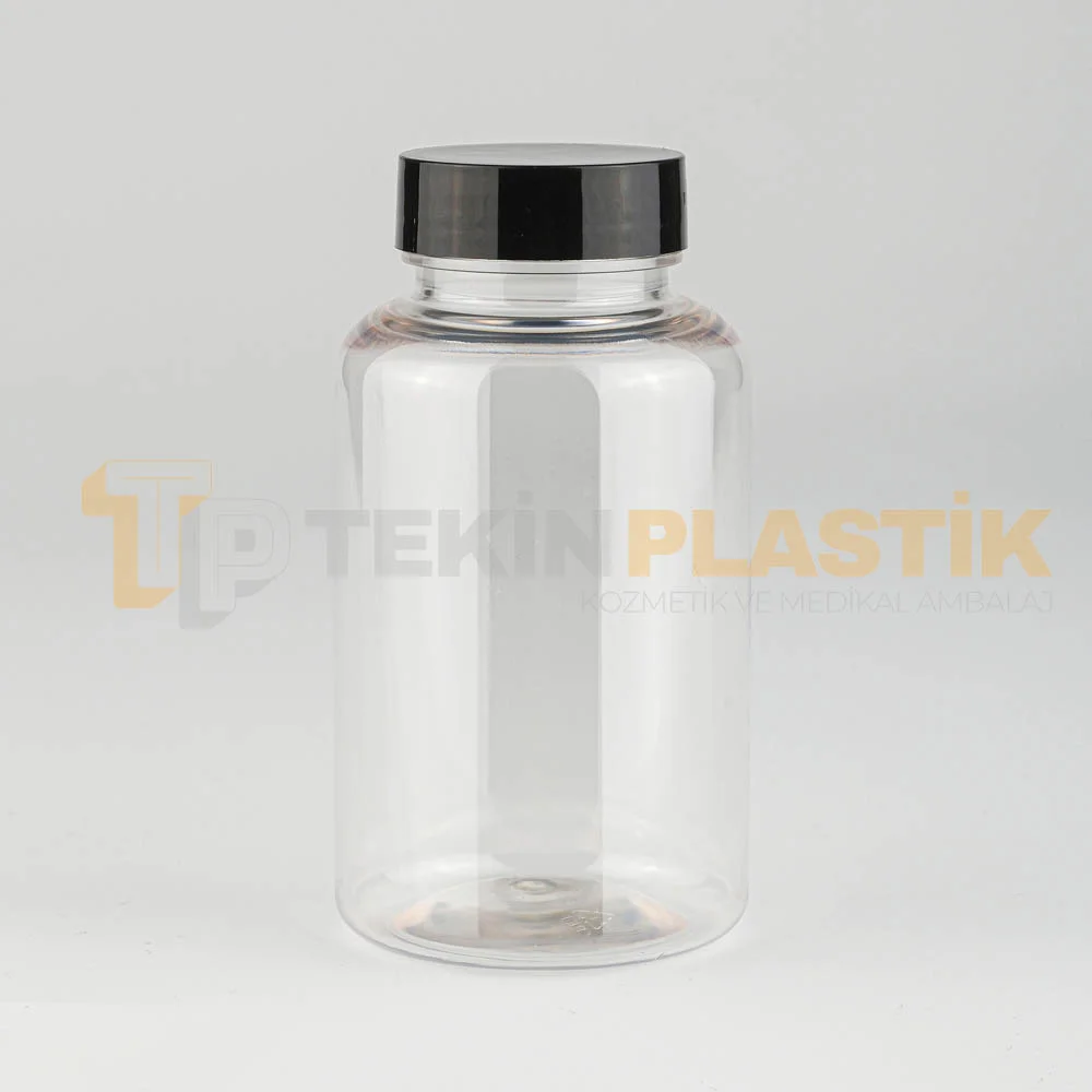 38 Ağız 250 ML Şeffaf Plastik Tablet Kapsül İlaç Şişesi Contalı Siyah Düz Kapaklı 38 Ağız 250 ML Şeffaf Plastik Tablet Kapsül İlaç Şişesi Contalı Siyah Düz Kapaklı