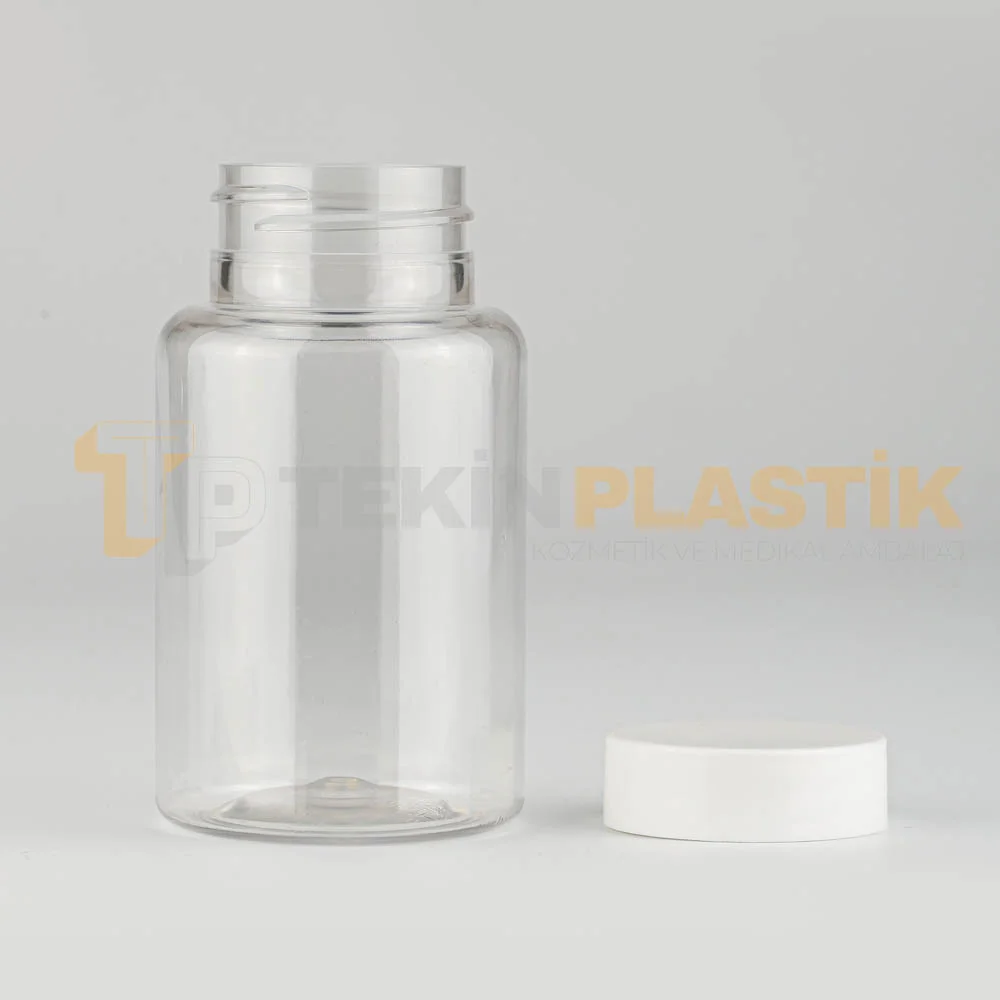 38 Ağız 120 ML Şeffaf Plastik Tablet Kapsül İlaç Şişesi Contalı Beyaz Düz Kapaklı 38 Ağız 120 ML Şeffaf Plastik Tablet Kapsül İlaç Şişesi Contalı Beyaz Düz Kapaklı