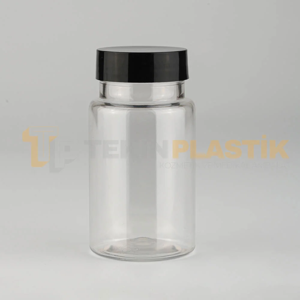 38 Ağız 120 ML Şeffaf Plastik Tablet Kapsül İlaç Şişesi Contalı Siyah Düz Kapaklı 38 Ağız 120 ML Şeffaf Plastik Tablet Kapsül İlaç Şişesi Contalı Siyah Düz Kapaklı