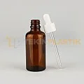 50 ML Toptan Amber Renk Cam Damlalıklı Dropper Şişe Beyaz Plastik Damlalık Takım