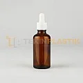 50 ML Toptan Amber Renk Cam Damlalıklı Dropper Şişe Beyaz Plastik Damlalık Takım