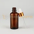 50 ML Toptan Amber Renk Cam Damlalıklı Dropper Şişe Metal Gold Beyaz Damlalık