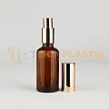 50 ML Toptan Amber Renk Cam Damlalıklı Dropper Şişe Metal Gold Spreyli