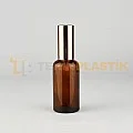 50 ML Toptan Amber Renk Cam Damlalıklı Dropper Şişe Metal Gold Spreyli