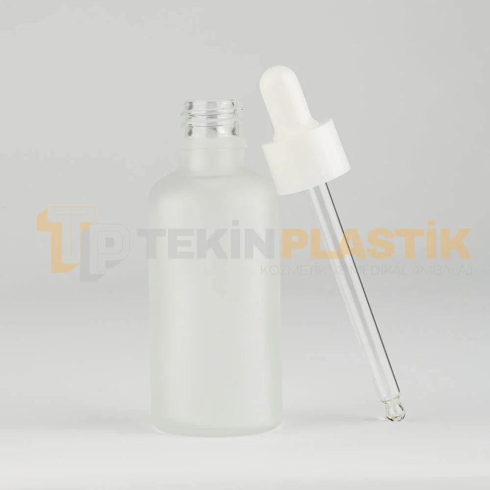 50 ML Buzlu Model Topan Cam Damlalıklı Dropper Şişe Beyaz Damlalık Takım