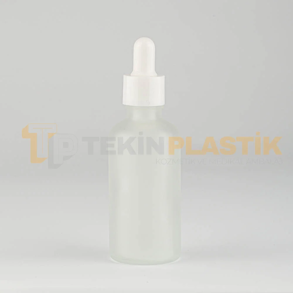 50 ML Buzlu Model Topan Cam Damlalıklı Dropper Şişe Beyaz Damlalık Takım